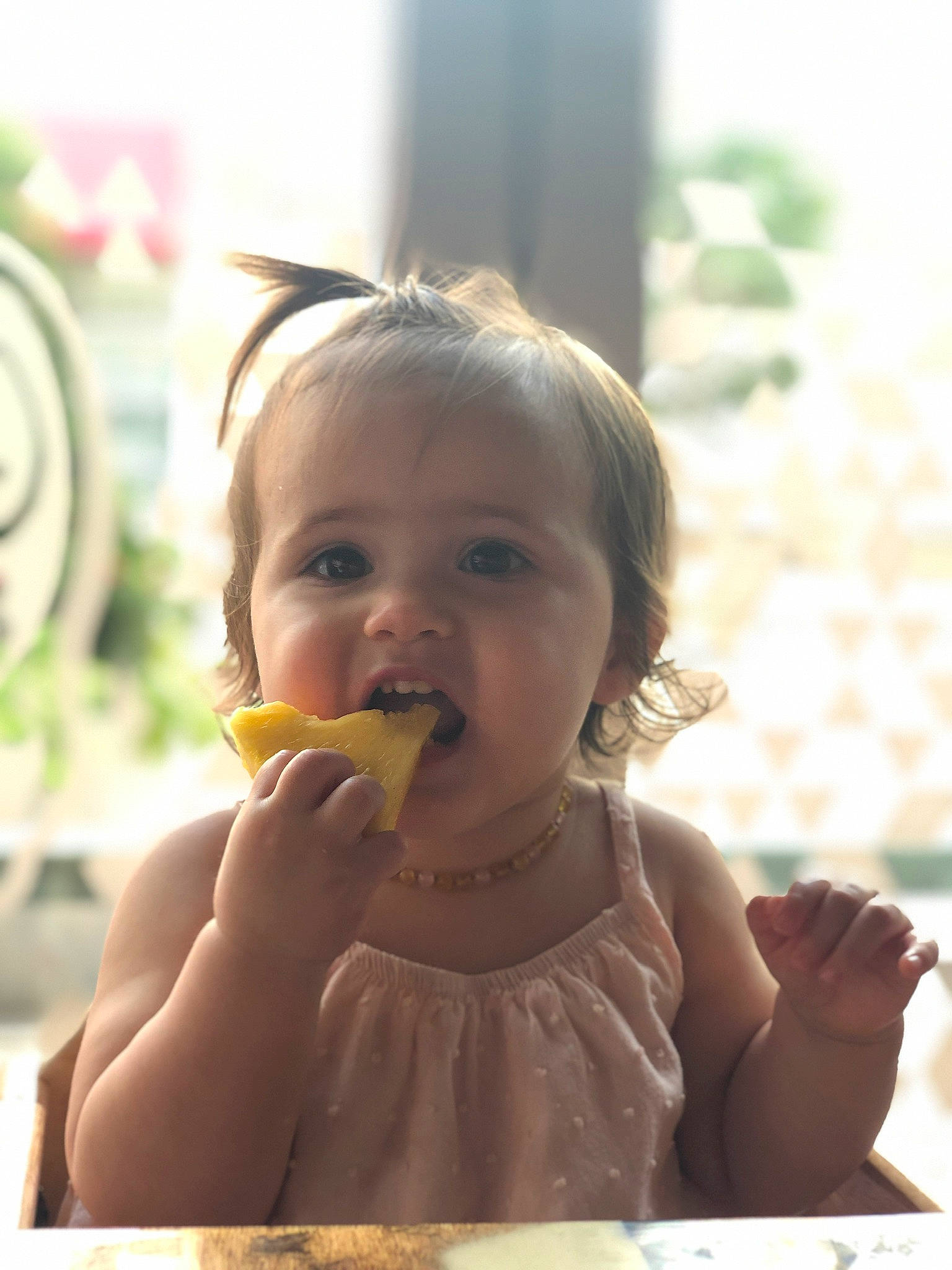 Blakely is registered to the contest to win money with this photo: baby, baby_food, child, eating, food, nose, person, smile, toddler