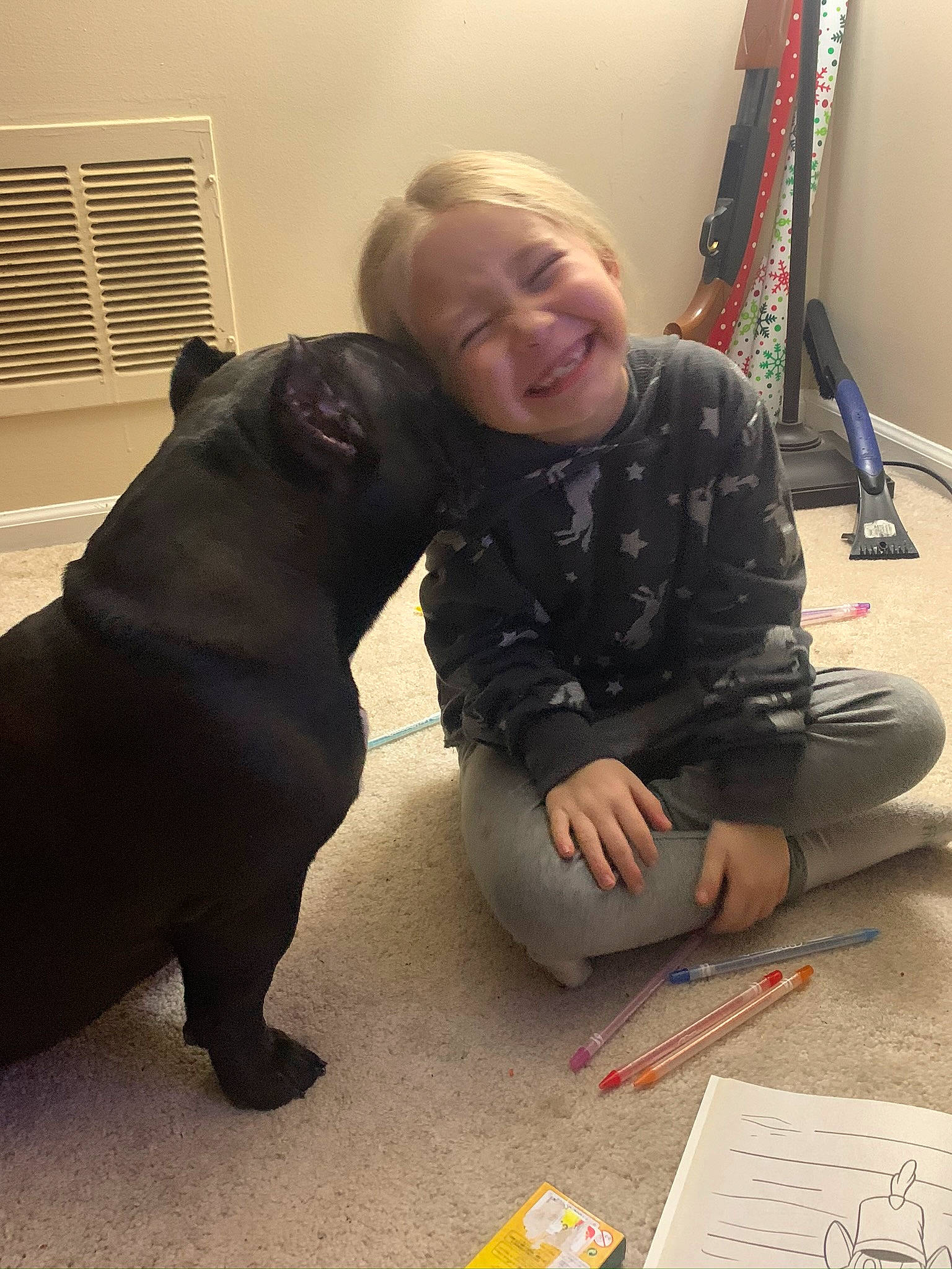 Gemini is registered to the contest to win money with this photo: canidae, carnivore, companion_dog, dog, dog_breed, fawn, floor, non_sporting_group, sporting_group, staffordshire_bull_terrier