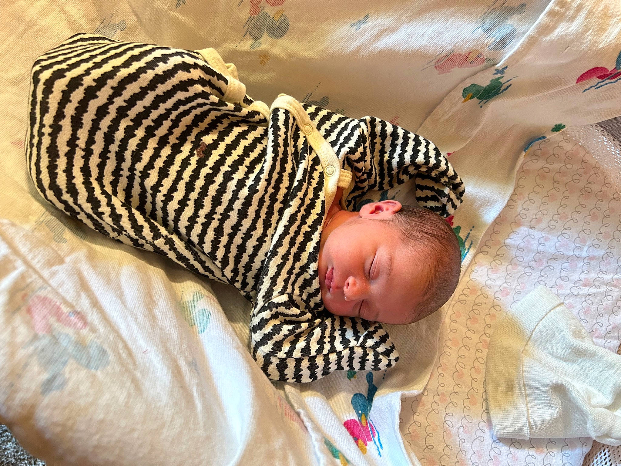 Harley is registered to the contest to win money with this photo: baby, baby_toddler_clothing, bedding, child, comfort, flooring, hardwood, linens, pattern, person, room, sleeve, toddler, wood