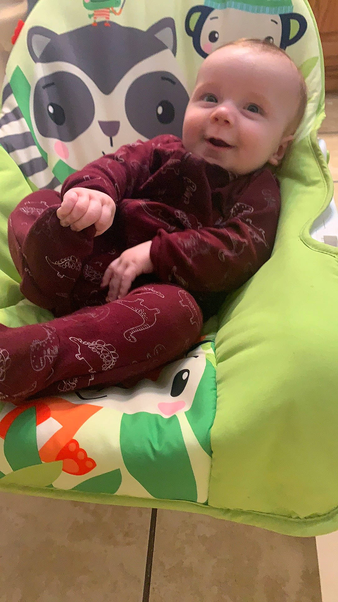 Maverick is registered to the contest to win money with this photo: baby, baby_products, baby_toddler_clothing, carmine, cheek, child, comfort, event, fun, green, happy, linens, person, product, room, sleeve, smile, t_shirt, textile, toddler