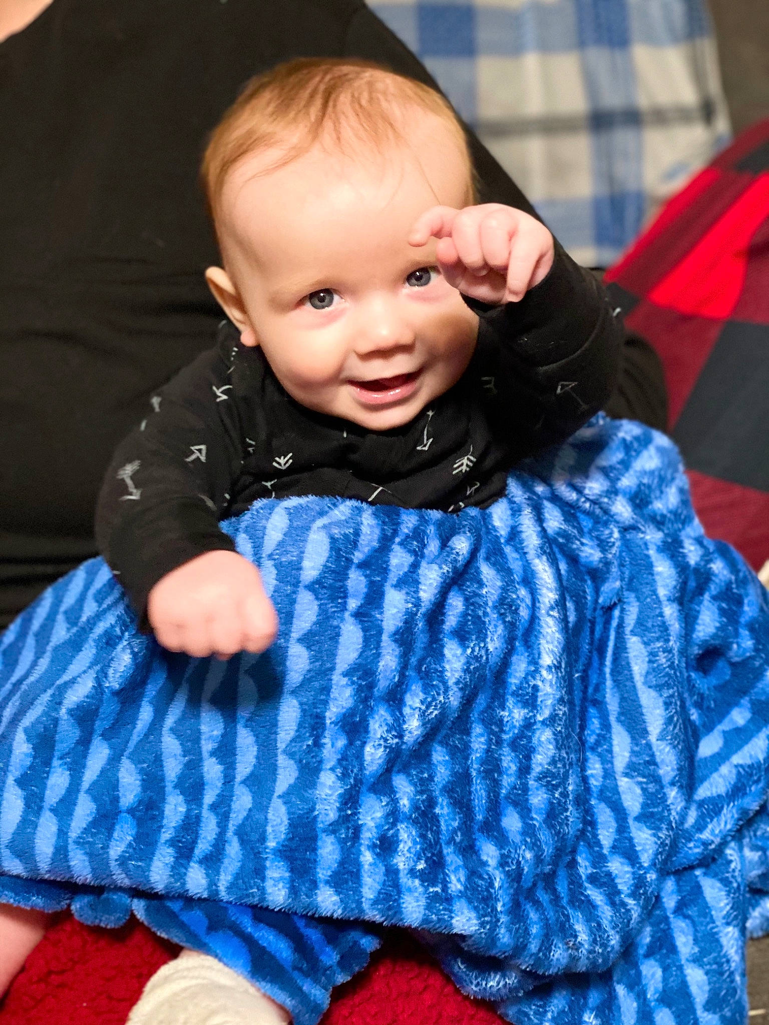 Maverick joined the competition — help win amazing prizes! azure, baby, baby_toddler_clothing, blue, cheek, child, electric_blue, event, flash_photography, happy, iris, pattern, person, purple, red, sitting, skin, sleeve, smile, t_shirt