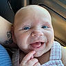 Gracelynn Leigh is registered to the contest to win money with this photo: baby, blue_eyes, car_interior, child, close_up, clothing, cute, expression, face, finger, happy, infant, person, pink, portrait, seat, skin, smile, tattoo, texture