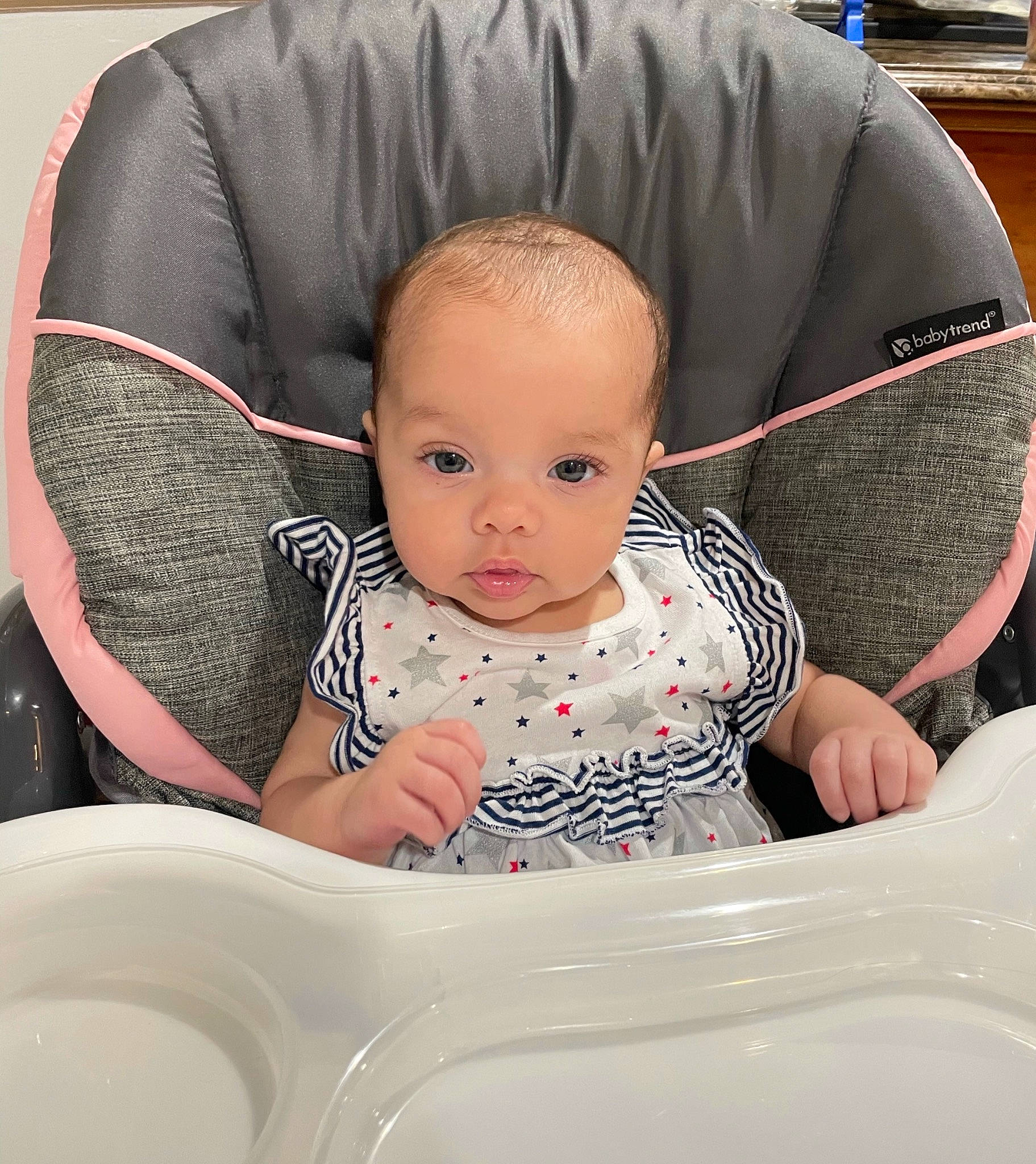 Giuliana joined the competition — help win amazing prizes! baby, baby_products, baby_toddler_clothing, bathing, bib, chair, cheek, child, comfort, dishware, eye, fashion_accessory, fun, happy, person, product, serveware, sitting, sleeve, toddler