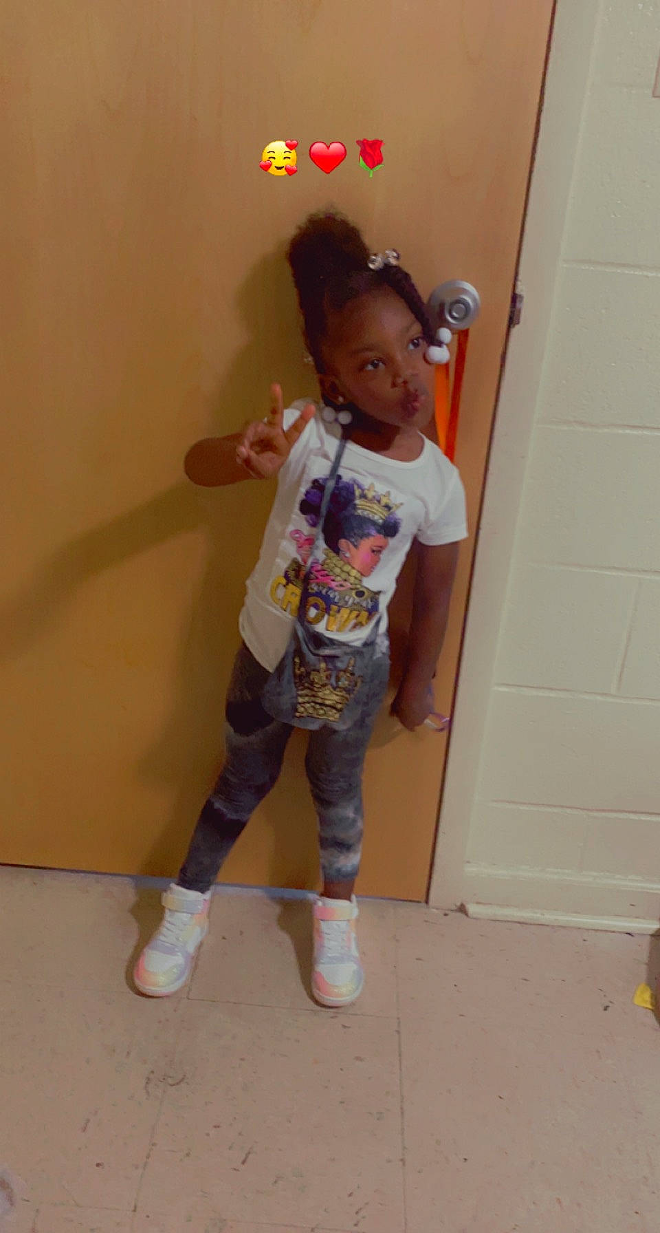 A'Mari joined the competition — help win amazing prizes! baby_toddler_clothing, door, elbow, fashion_design, flooring, fun, hair, human_leg, knee, magenta, pattern, person, room, sandal, sleeve, sock, t_shirt, thigh, toddler, visual_arts