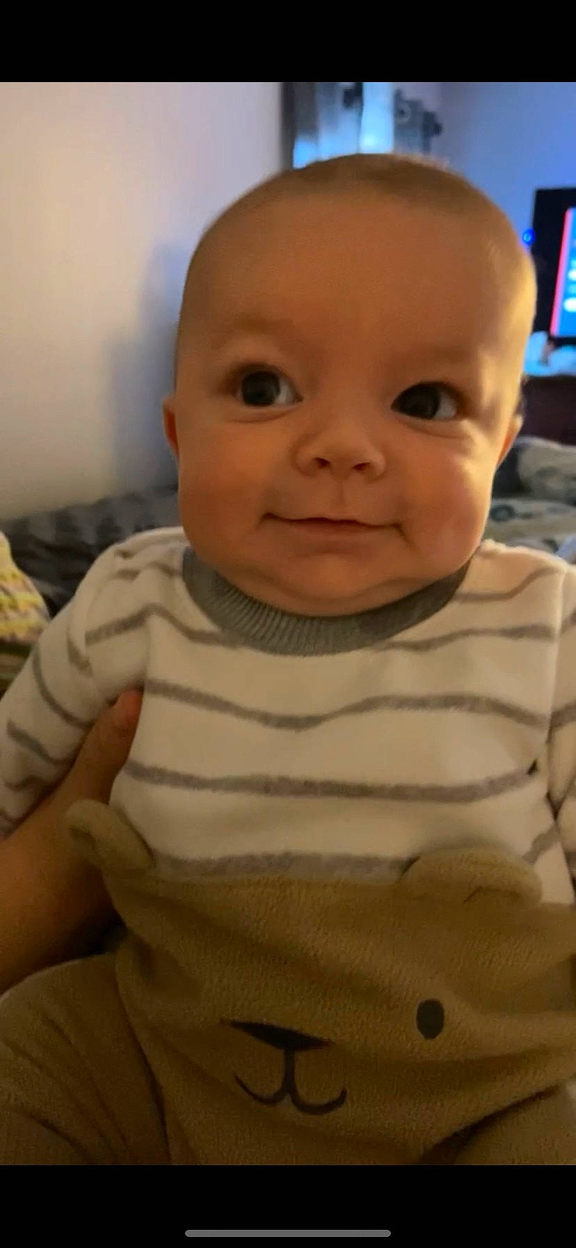 Keaton joined the competition — help win amazing prizes! baby, baby_toddler_clothing, cheek, chin, comfort, computer_monitor, eye, eyebrow, forehead, human_body, iris, lip, mouth, neck, nose, person, skin, sleeve, smile, television