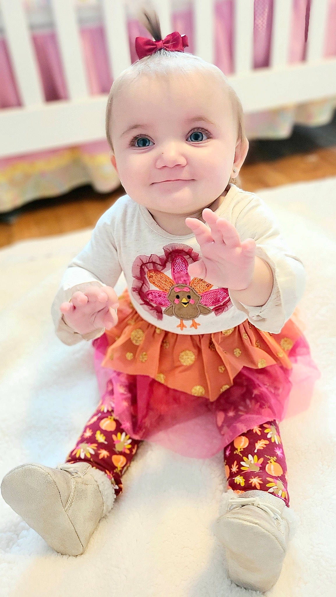 Ellie Mae joined the competition — help win amazing prizes! baby, baby_products, baby_toddler_clothing, cheek, child, dress, face, happy, head, iris, magenta, person, pink, skin, sleeve, smile, t_shirt, textile, toddler, white