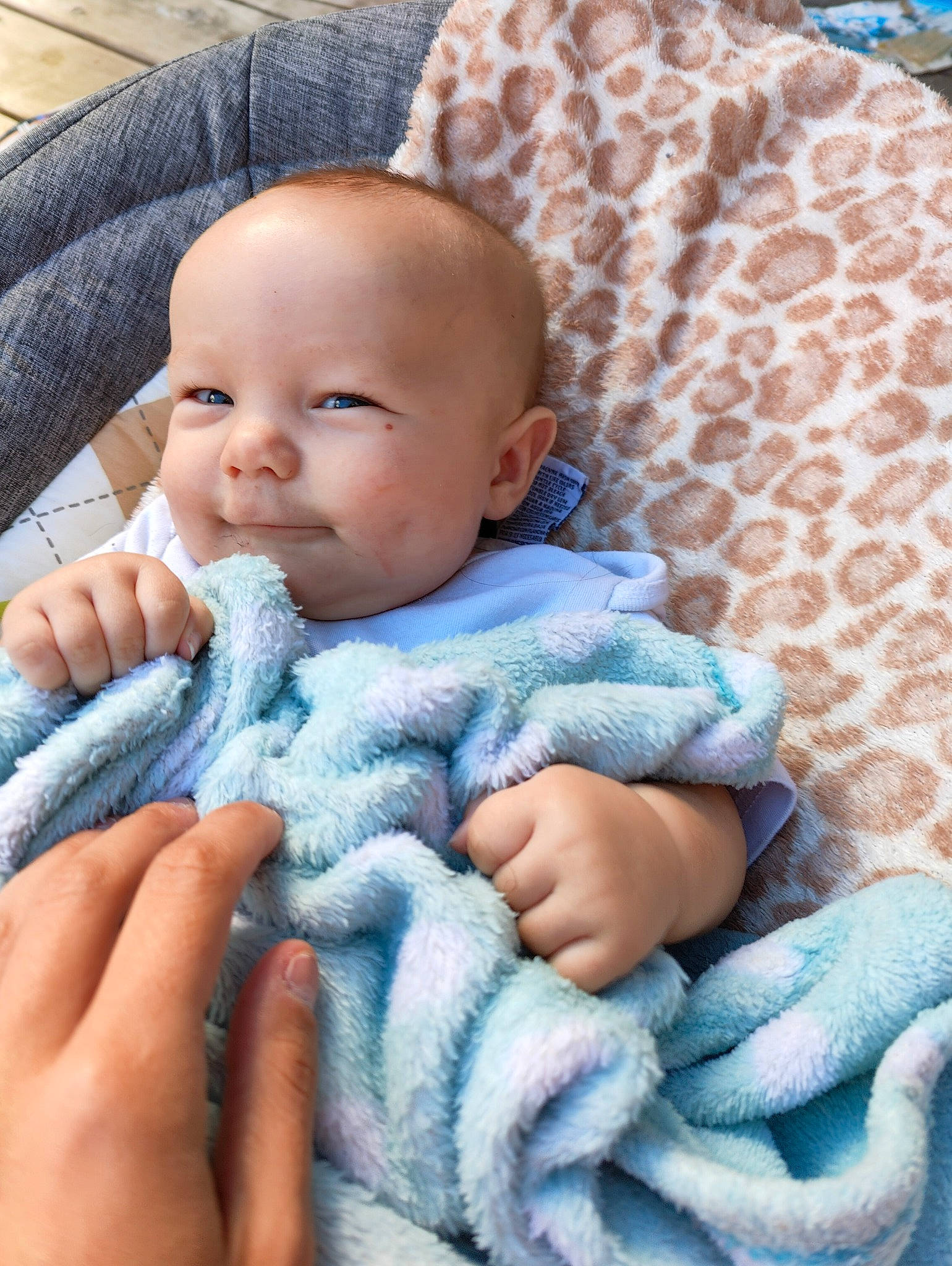 Mavrick joined the competition — help win amazing prizes! azure, baby, baby_toddler_clothing, blue, cheek, child, comfort, eye, face, finger, gesture, hand, head, iris, linens, nose, person, skin, textile, toddler