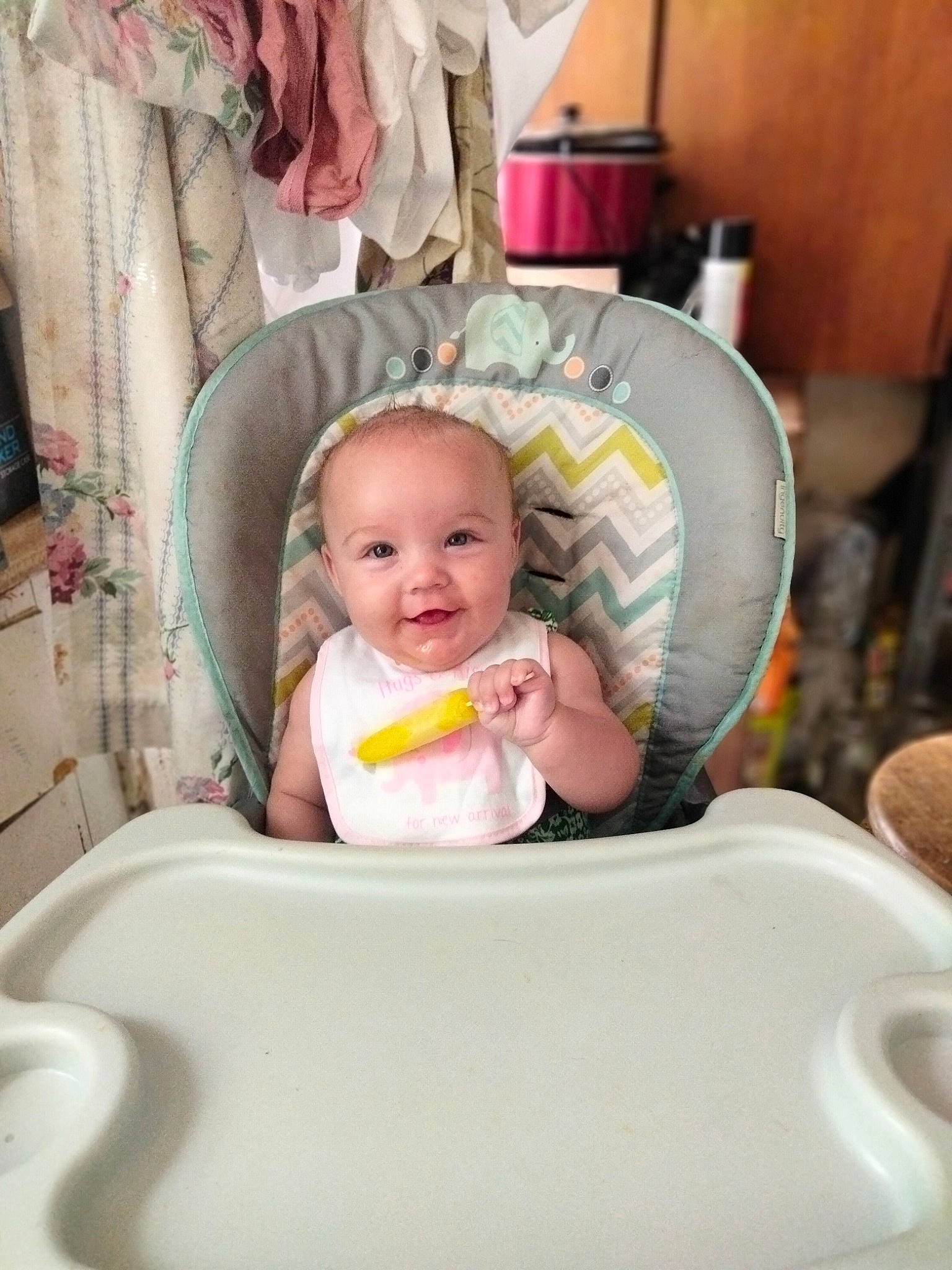 Alora joined the competition — help win amazing prizes! baby, baby_products, baby_safety, baby_toddler_clothing, bathing, cheek, child, comfort, dishware, fun, happy, joy, people, person, pink, product, room, sitting, smile, table