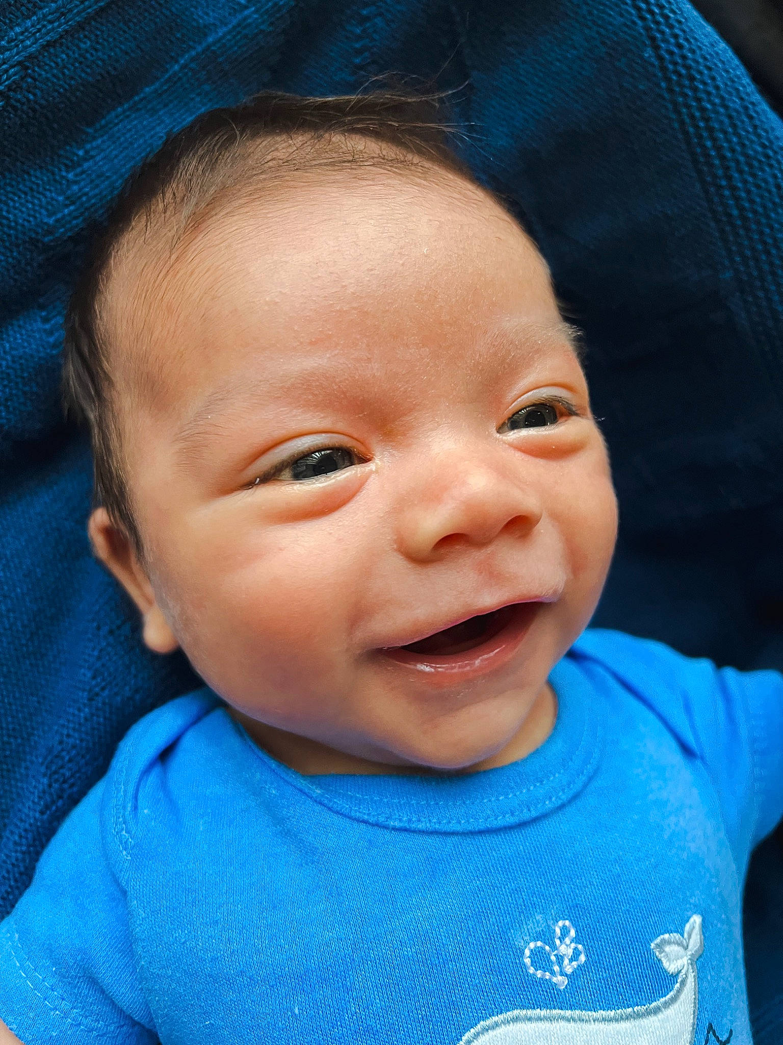 Elias is registered to the contest to win money with this photo: azure, baby_toddler_clothing, black, blue, cheek, chin, eyebrow, eyelash, forehead, lip, mouth, nose, organ, person, photograph, product, skin, sleeve, smile, textile