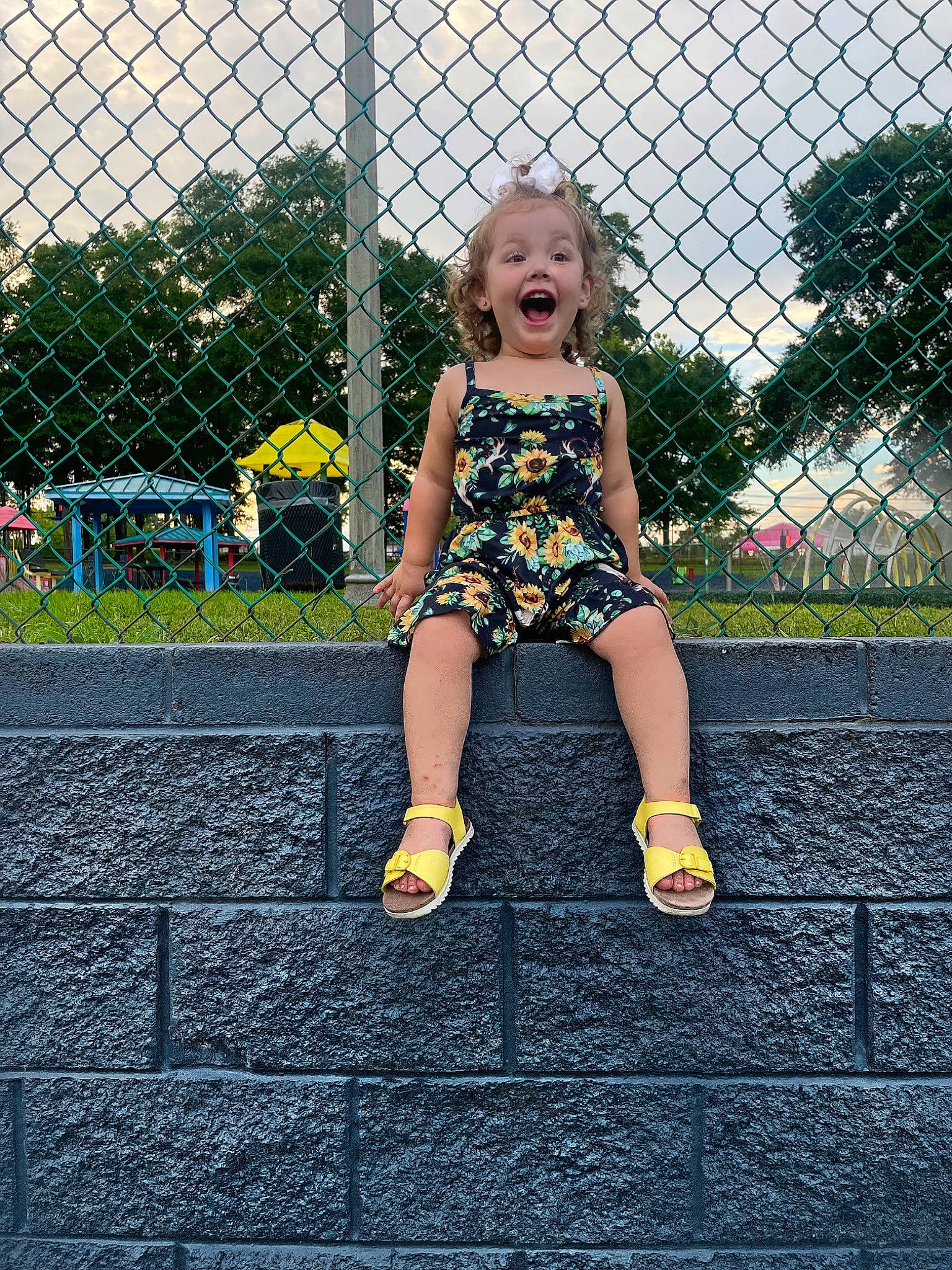 Sonora joined the competition — help win amazing prizes! blond, dress, electric_blue, fence, fun, grass, happy, human_leg, leg, leisure, mesh, pattern, people_in_nature, person, sky, smile, thigh, toddler, tree, waist