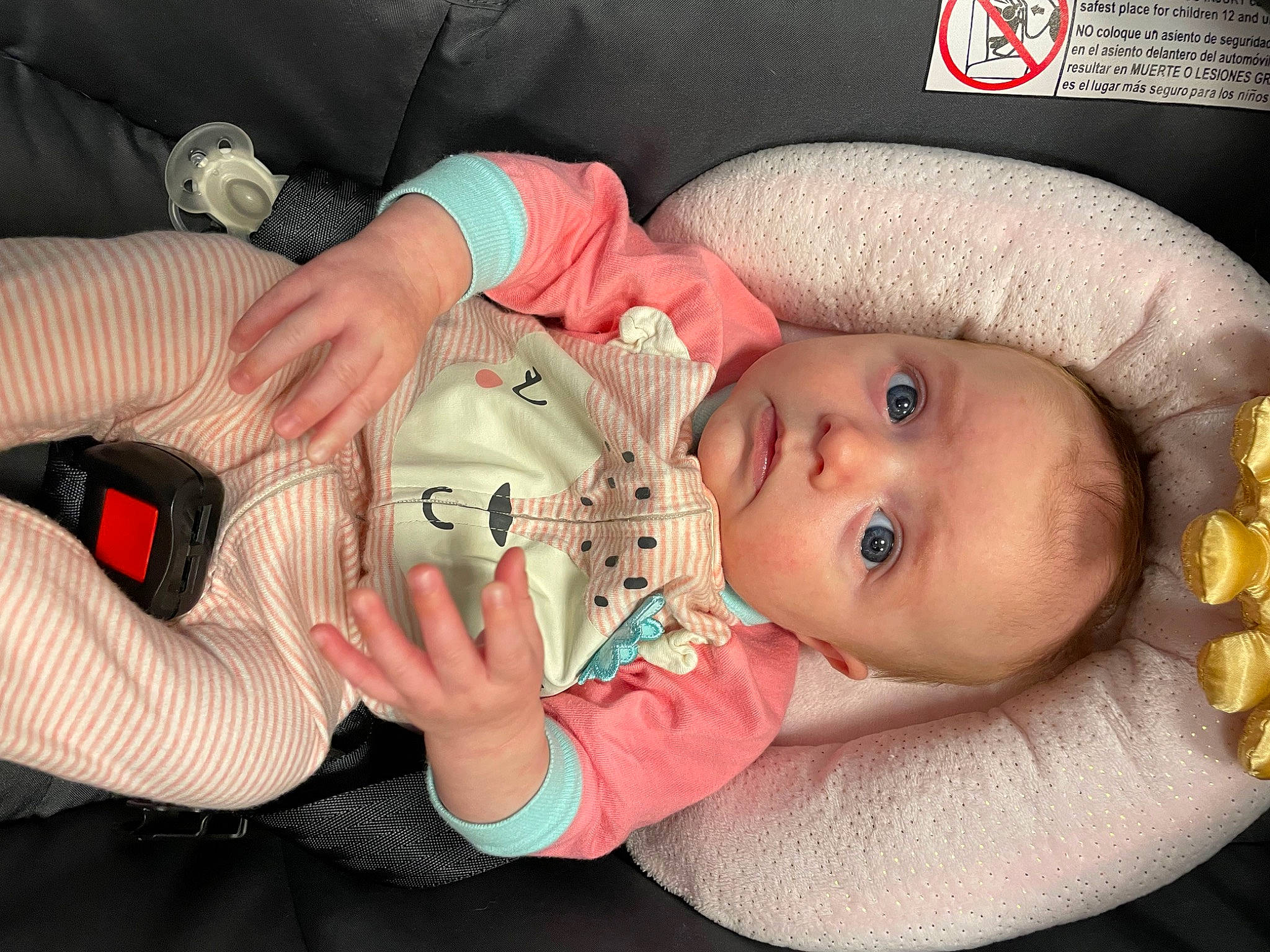 Scarlett joined the competition — help win amazing prizes! baby, baby_sleeping, baby_toddler_clothing, cheek, child, comfort, costume_hat, finger, gesture, hand, hat, head, lap, mammal, mouth, nail, person, product, skin, toddler