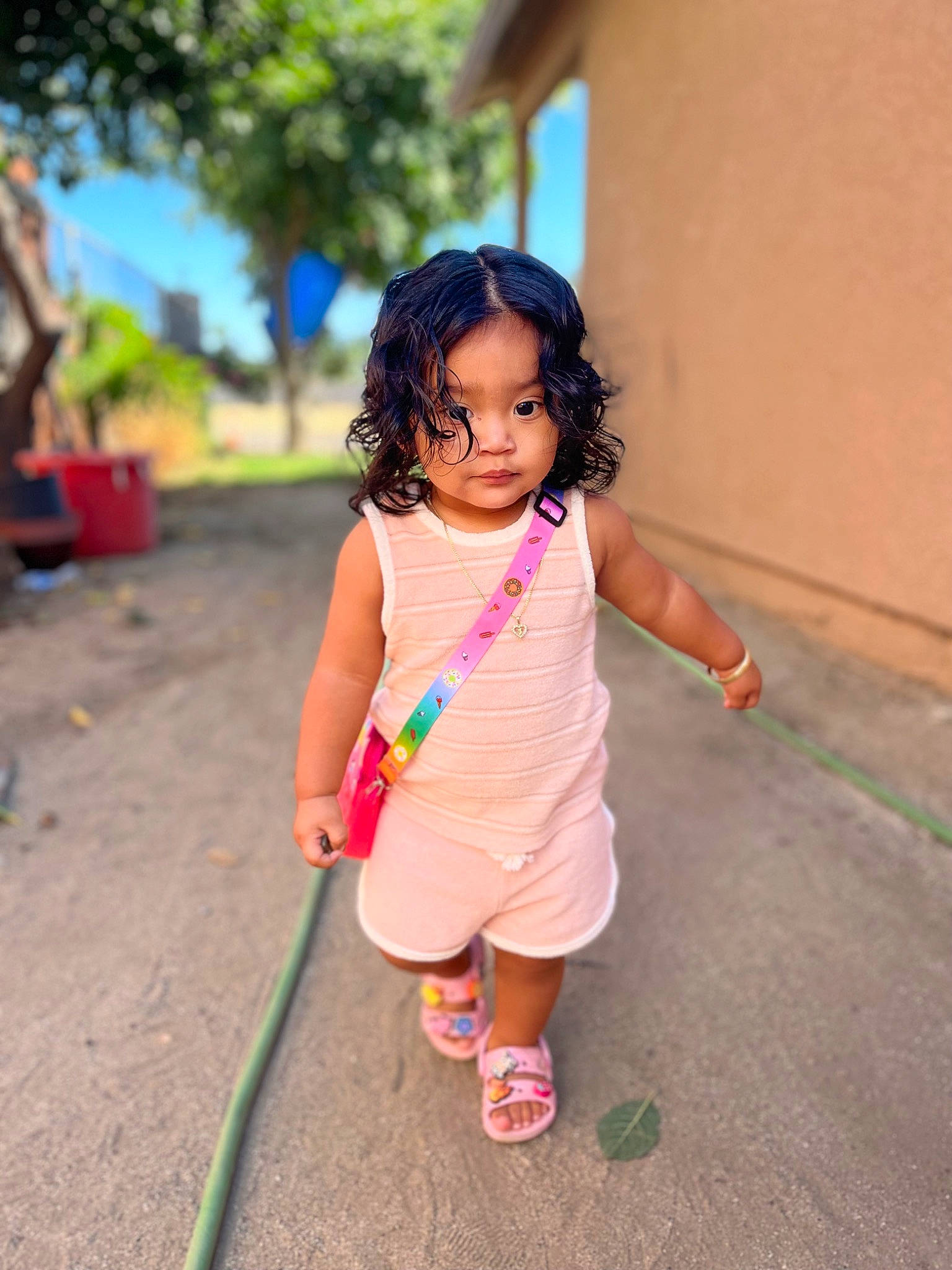 Jocelyn joined the competition — help win amazing prizes! child, flowerpot, foot, fun, grass, happy, human_leg, leisure, magenta, people_in_nature, person, pink, recreation, sandal, shorts, slipper, t_shirt, toddler, toy, tree