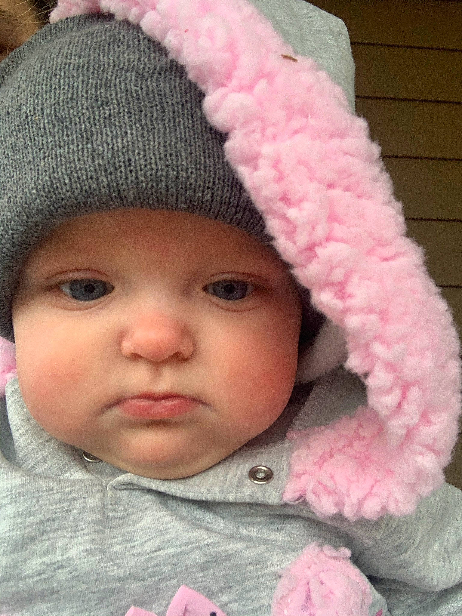 Jazzynn joined the competition — help win amazing prizes! baby, baby_toddler_clothing, beauty, cap, cheek, child, chin, creative_arts, eye, headgear, headwear, knit_cap, lip, nose, outerwear, person, pink, skin, sleeve, textile
