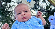 Matthew joined the competition — help win amazing prizes! 3_months, baby, blue_shirt, bracelet, cute, expression, fist, fluffy_toy, golden_frame, grass, infant, milestone_sign, mirror, outdoor, portrait, red_band, reflection, sky, toy, trees