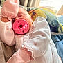 Lily is registered to the contest to win money with this photo: baby, infant, pacifier, sleeping, mittens, onesie, pink, close_up, portrait, soft_light, blanket, bedding, pillow, window, curtains, face, hand, newborn, calm, cozy