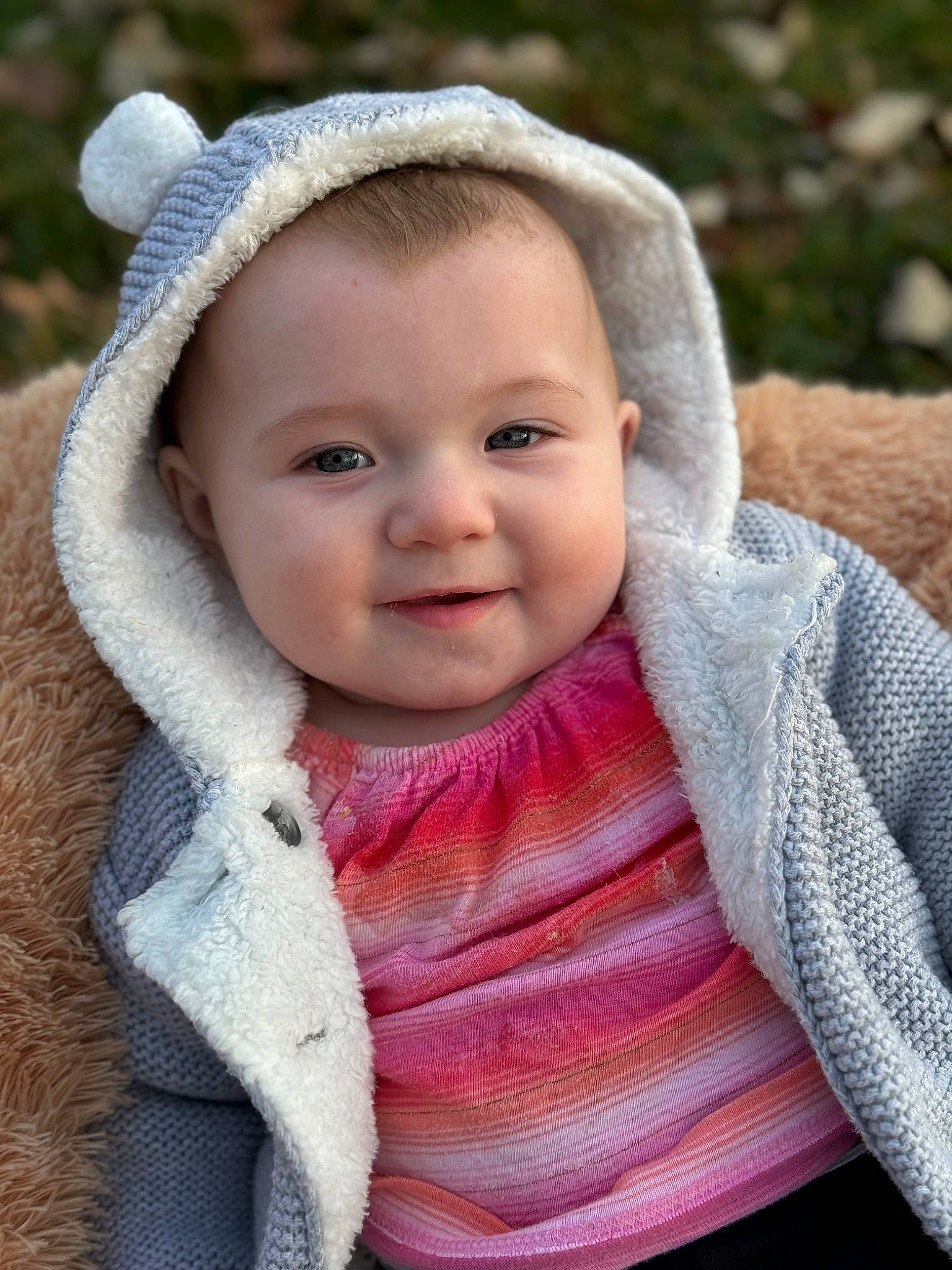 Julianna is registered to the contest to win money with this photo: baby, baby_toddler_clothing, cheek, child, chin, eyebrow, face, flash_photography, grass, happy, iris, joy, lip, nose, outerwear, person, skin, sleeve, smile, toddler