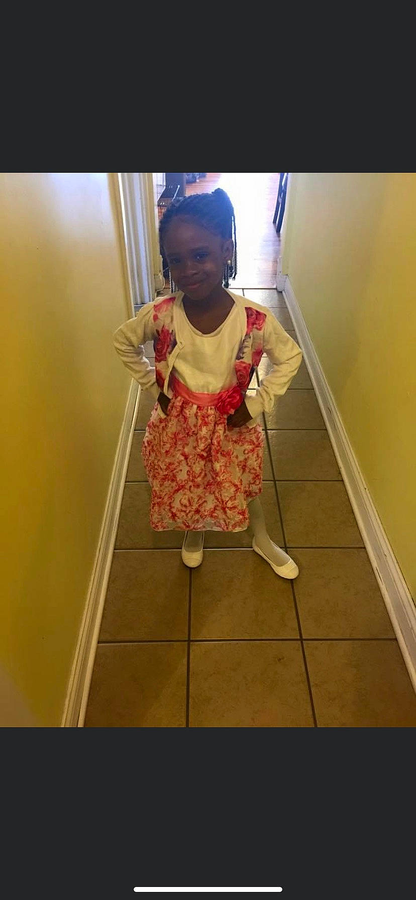 Kyanna is registered to the contest to win money with this photo: child, dress, floor, flooring, joy, person, toddler