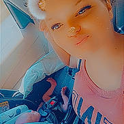 Laeton joined the competition — help win amazing prizes! child, baby, car_seat, seatbelt, filter, sparkle, face, person, infant, sleeping, pink_shirt, window, car_interior, seat, head, closeup, smile, cute, young_person, digital_effect