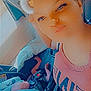 child, baby, car_seat, seatbelt, filter, sparkle, face, person, infant, sleeping, pink_shirt, window, car_interior, seat, head, closeup, smile, cute, young_person, digital_effect