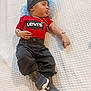Yuvansh joined the competition — help win amazing prizes! accessories, baby, black_pants, blue_pillow, bracelet, child, cute, fashion, hat, infant, levi's, necklace, nike, red_shirt, resting, ring, sleeping, sneakers, textured_blanket, white_background