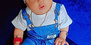 Yuvansh joined the competition — help win amazing prizes! accessories, adorable, baby, blue_background, bracelet, chain, child, cute, denim_overalls, hat, indoor, infant, looking, pacifier, papers, plush_surface, sitting, socks, table, white_tshirt