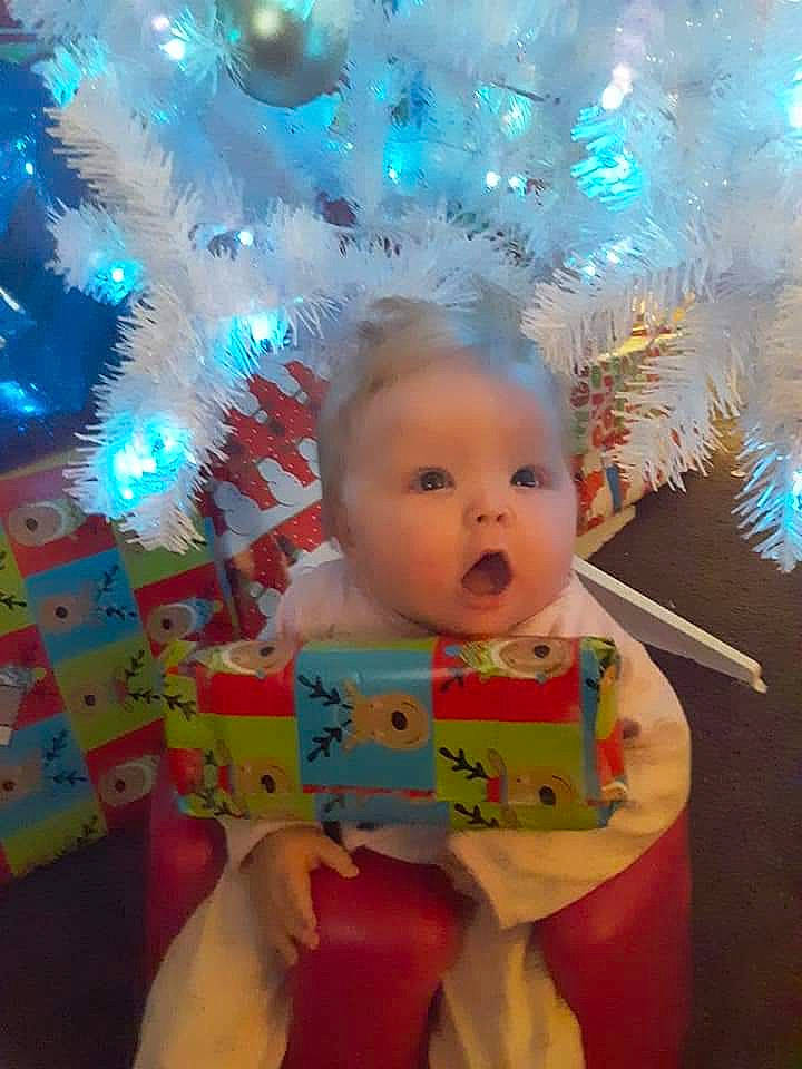 Octavia joined the competition — help win amazing prizes! baby, child, christmas, party, party_hat, party_supply, person, sky, smile, surprise, toddler