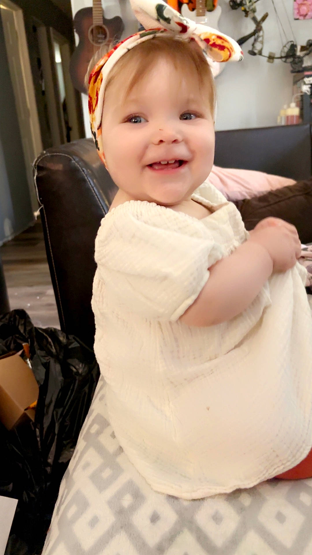 Hope joined the competition — help win amazing prizes! accessories, baby, bodypart, clothing, couch, cushion, dress, face, finger, furniture, hand, happy, hat, head, homedecor, person, photography, portrait, sitting, smile