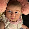 Dylan joined the competition — help win amazing prizes! baby, infant, pink_pillow, soft_texture, cute, portrait, closeup, face, eyes, clothing, blanket, child, newborn, indoors, resting, person, skin, expression, head, comfort
