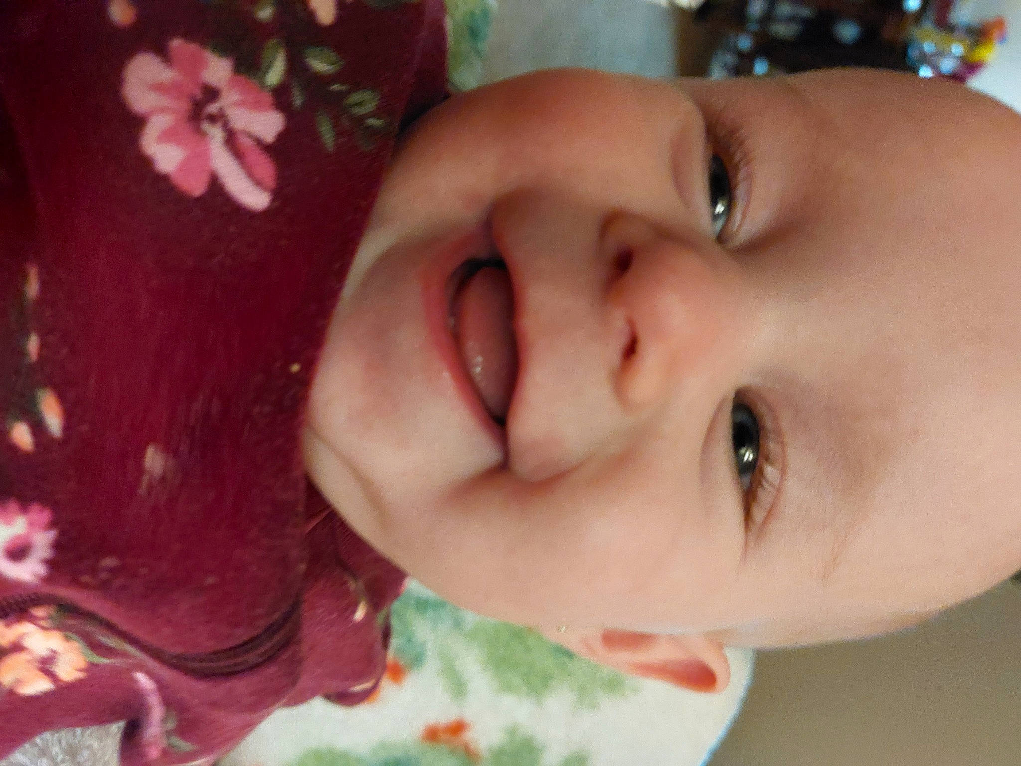 Posie is registered to the contest to win money with this photo: baby, baby_toddler_clothing, cheek, child, eye, eyebrow, eyelash, forehead, fun, happy, hat, iris, lip, mouth, nose, person, pink, plant, skin, smile