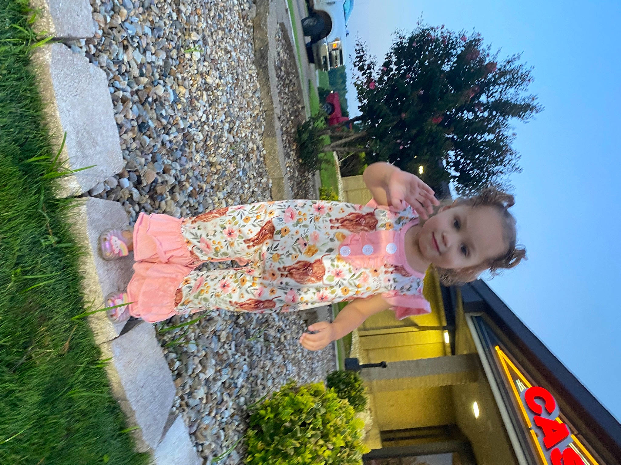 Millie joined the competition — help win amazing prizes! baby, baby_toddler_clothing, child, fun, grass, happy, joy, leisure, pattern, people_in_nature, person, plant, public_space, recreation, shrub, sky, smile, summer, toddler, tree