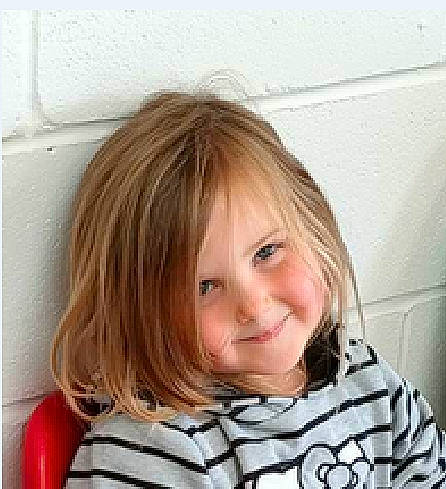 Isla joined the competition — help win amazing prizes! bangs, blond, brown_hair, cheek, child, clothing, eyebrow, eyelash, happy, jaw, joy, layered_hair, mouth, neck, nose, person, sleeve, smile, step_cutting, surfer_hair