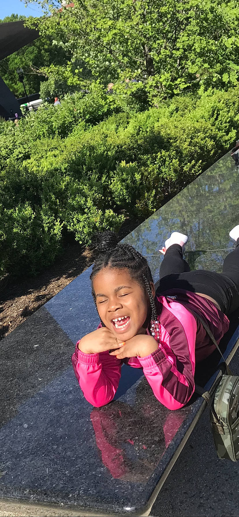 Gabrielle joined the competition — help win amazing prizes! backpack, bag, evergreen, garden, gesture, happy, hedge, luggage_and_bags, person, shrub, thumb, tongue, tooth