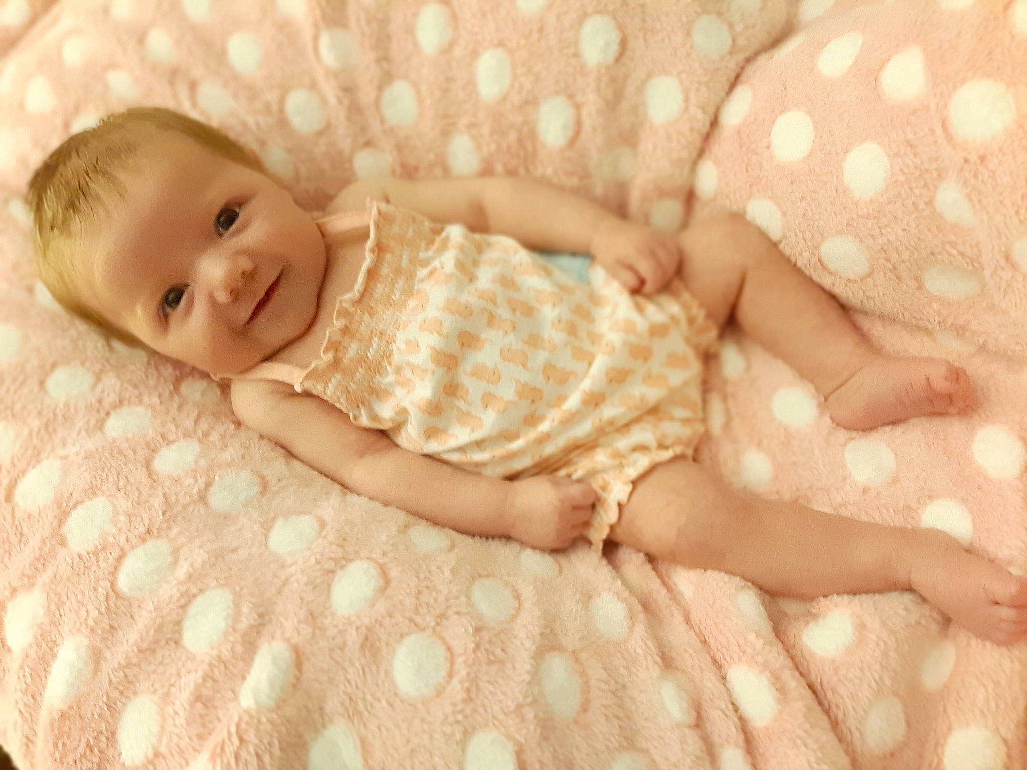 Melissa joined the competition — help win amazing prizes! baby, baby_sleeping, beige, child, design, joy, pattern, person, pink, polka_dot, product, skin, toddler