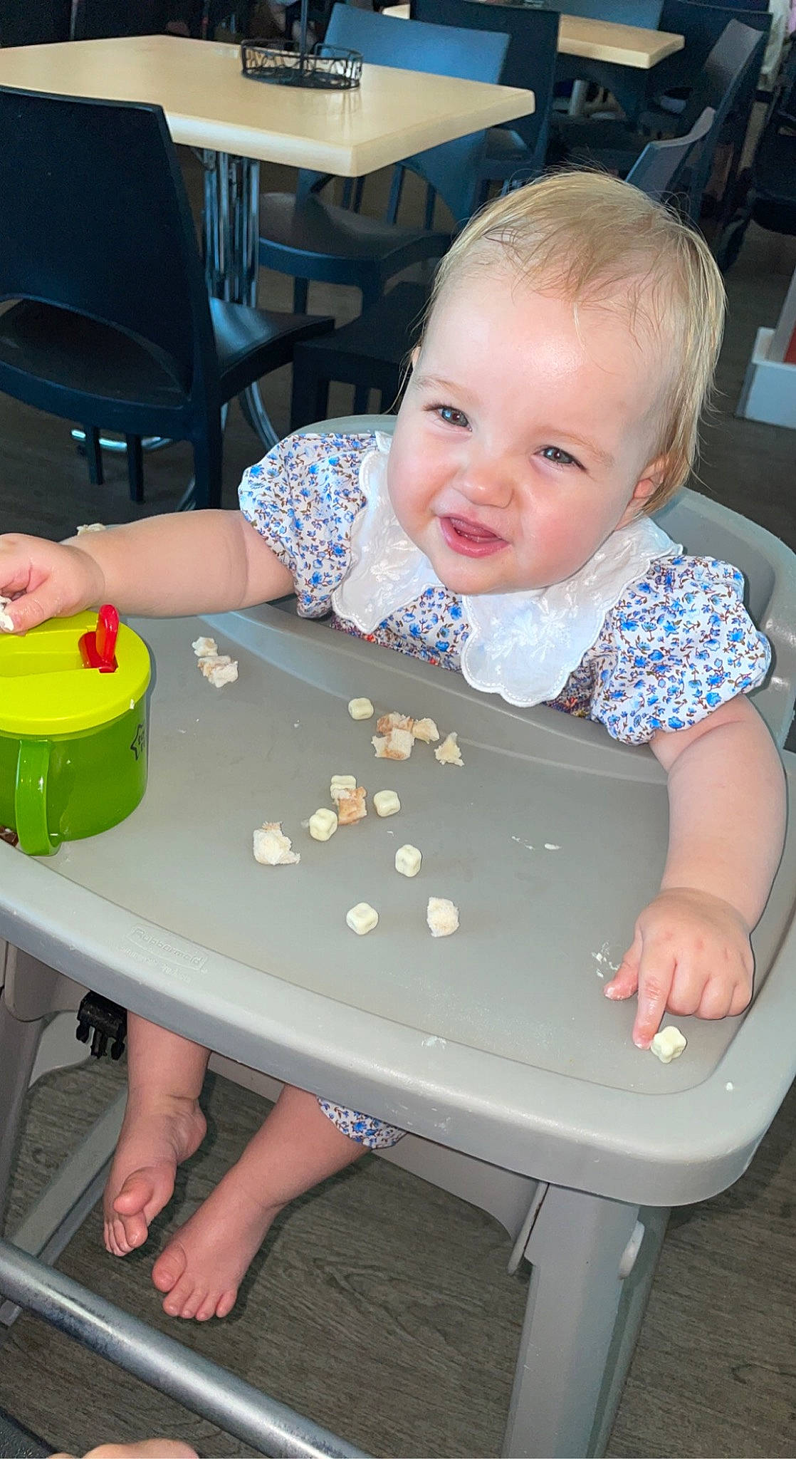 Kianna joined the competition — help win amazing prizes! baby, baby_products, baby_toddler_clothing, chair, cheek, child, foot, fun, green, leisure, pattern, person, play, room, sharing, sitting, smile, table, toddler, vacation