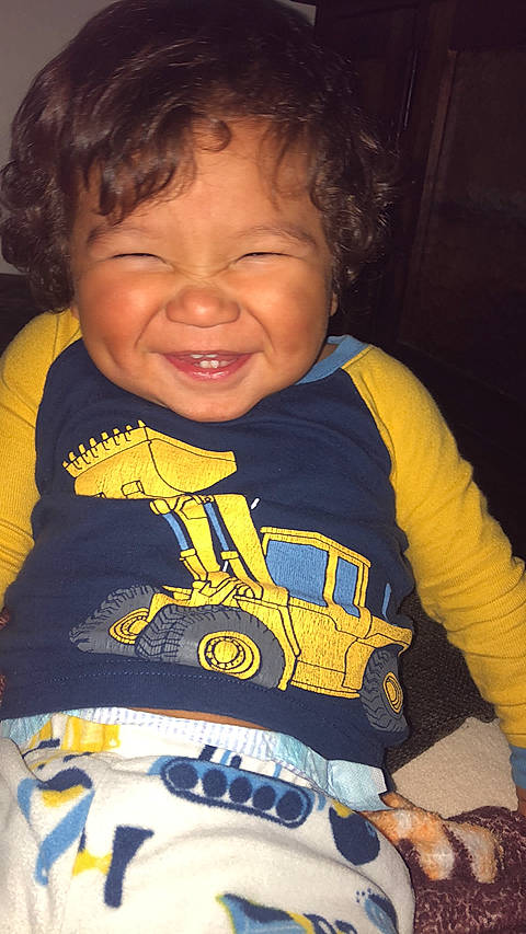 Ayden joined the competition — help win amazing prizes! baby, baby_products, baby_toddler_clothing, carnivore, cheek, child, cool, dog_breed, eye, face, humour, iris, laugh, mammal, mouth, nose, person, pleased, toddler, tongue