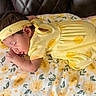 Sienna is registered to the contest to win money with this photo: baby, baby_photography, blanket, close_up, couch, curled_up, face, floral_blanket, hair, hand, headband, indoors, infant, nap, newborn, peaceful, portrait, romper, sleeping, yellow_outfit