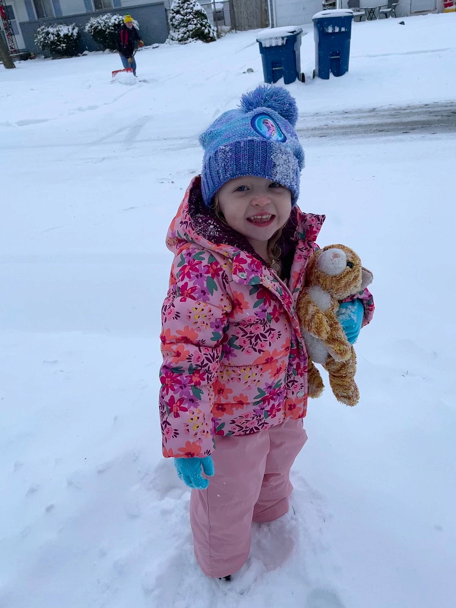 Amelia joined the competition — help win amazing prizes! cap, child, event, freezing, fun, fur, glove, happy, headwear, jacket, joy, knit_cap, leisure, person, pink, playing_in_the_snow, recreation, smile, snow, street_fashion