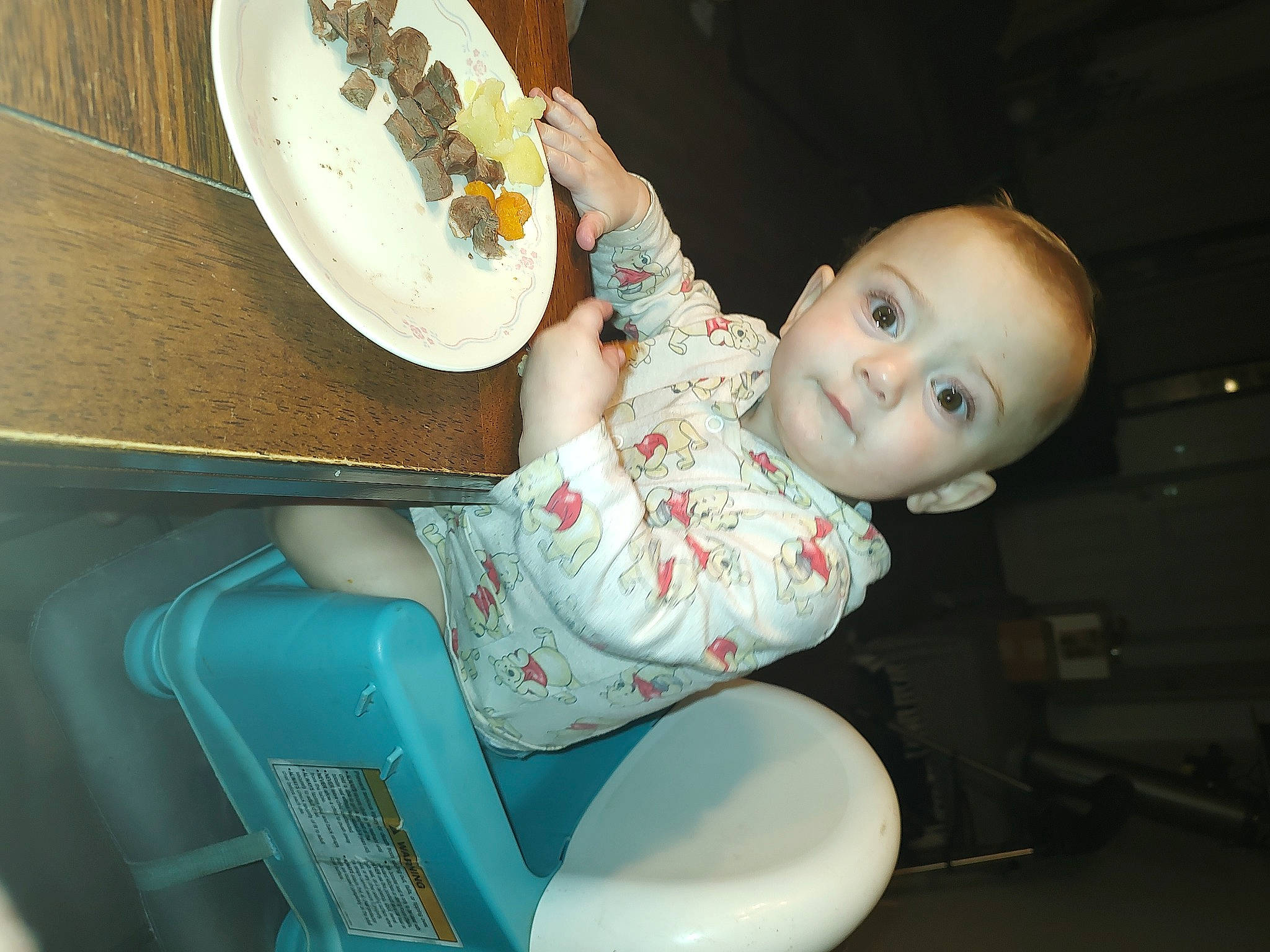 Mira joined the competition — help win amazing prizes! baby, baby_products, baby_toys, chair, child, dishware, fun, human_leg, lap, person, plastic, plate, platter, porcelain, room, serveware, sitting, tableware, thigh, toddler