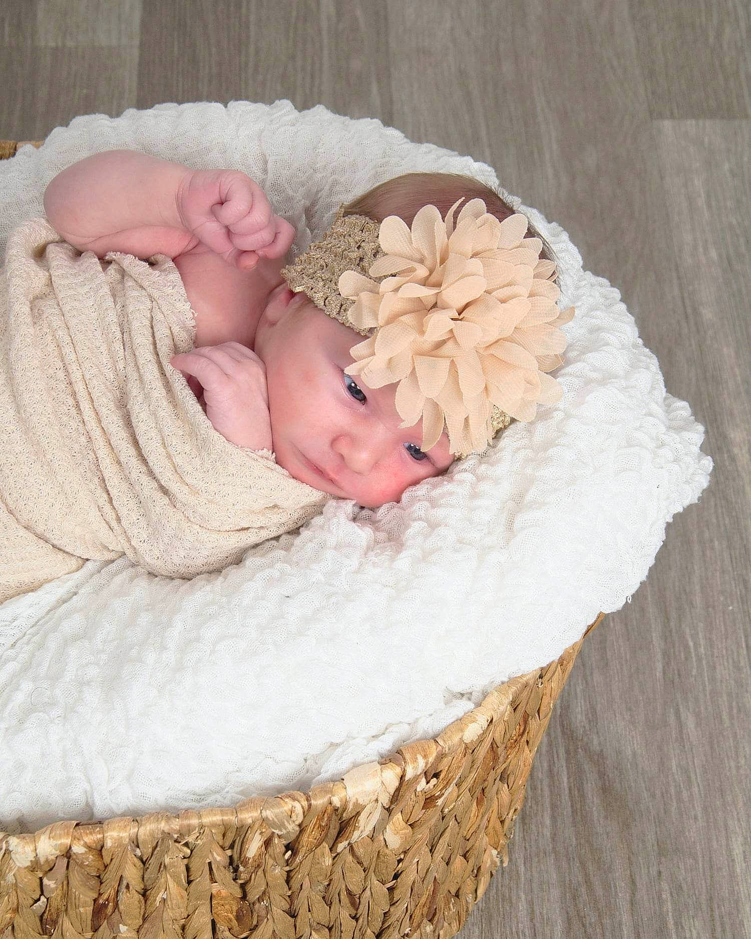 Madelynn is registered to the contest to win money with this photo: baby, baby_sleeping, baby_toddler_clothing, beige, comfort, creative_arts, crochet, embellishment, fashion_accessory, flower, hair_accessory, headband, headwear, linens, peach, person, petal, plant, sleeve, toddler