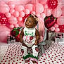 Sariyah joined the competition — help win amazing prizes! baby, child, infant, strawberry, pink, balloons, blanket, smiling, happy, cute, headband, pattern, decorations, sitting, celebration, portrait, clothing, face, room, event