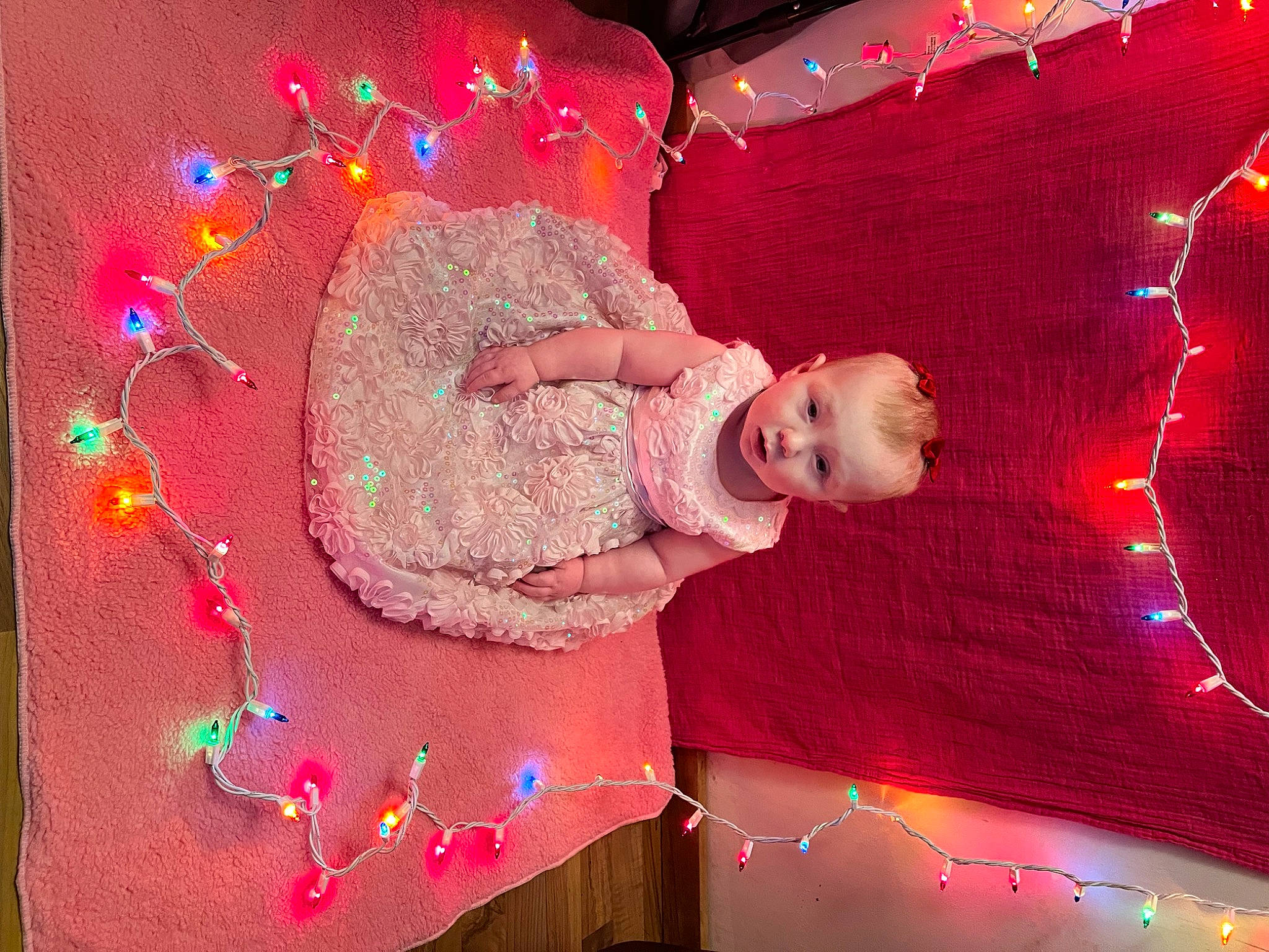 Rylee joined the competition — help win amazing prizes! art, christmas, christmas_decoration, christmas_lights, decoration, event, fun, happy, holiday, interior_design, light, lighting, magenta, ornament, person, pink, red, room, space, toddler