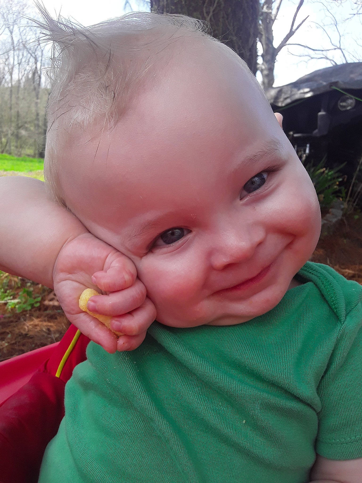 Ronan joined the competition — help win amazing prizes! baby, cheek, child, chin, ear, eye, face, finger, forehead, grass, green, hand, head, joy, lip, mouth, nose, person, plant, skin