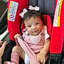 Emma Peña Bello joined the competition — help win amazing prizes! baby, child, car_seat, pink_bows, pink_outfit, smiling, cute, infant, seatbelt, car_interior, red_color, soft_lighting, portrait, happy, young_child, clothing, footwear, hand, head, hair_bows