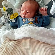 Arlo is registered to the contest to win money with this photo: baby, newborn, infant, blanket, baby_seat, blue_clothing, animal_patches, soft_toys, face, head, hand, sleeping_area, comfort, indoor, cute, child, portrait, resting, cozy, young