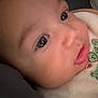 Isaiah is registered to the contest to win money with this photo: baby, closeup, face, eyes, lips, bib, frog, infant, child, cute, skin, portrait, young, resting, soft, clothing, adorable, expression, head, person