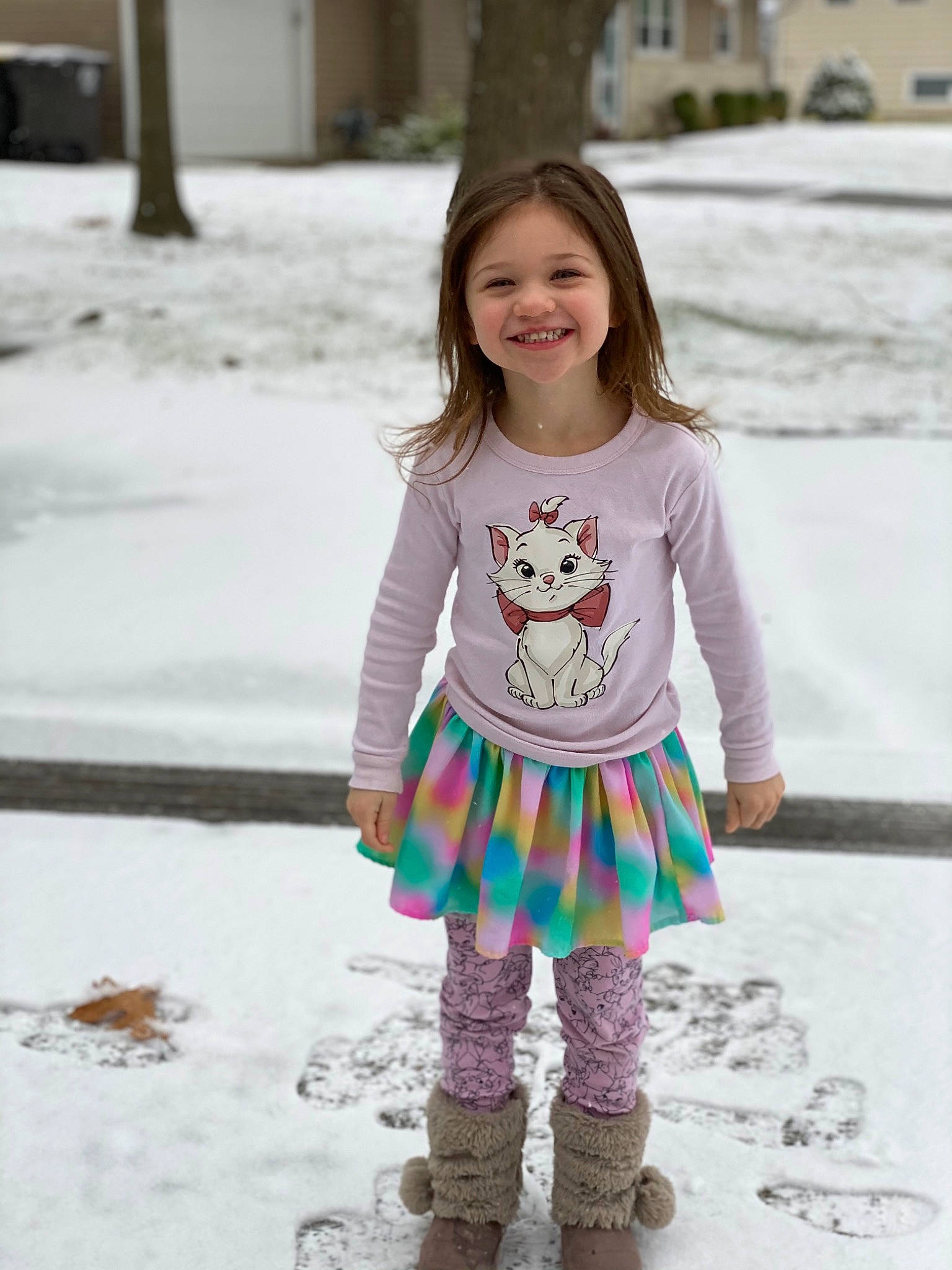 Edyn is registered to the contest to win money with this photo: baby_toddler_clothing, boot, child, child_model, clothing, freezing, joy, laugh, lavender, leggings, pattern, person, pink, precipitation, purple, sleeve, snow, sock, street_fashion, style