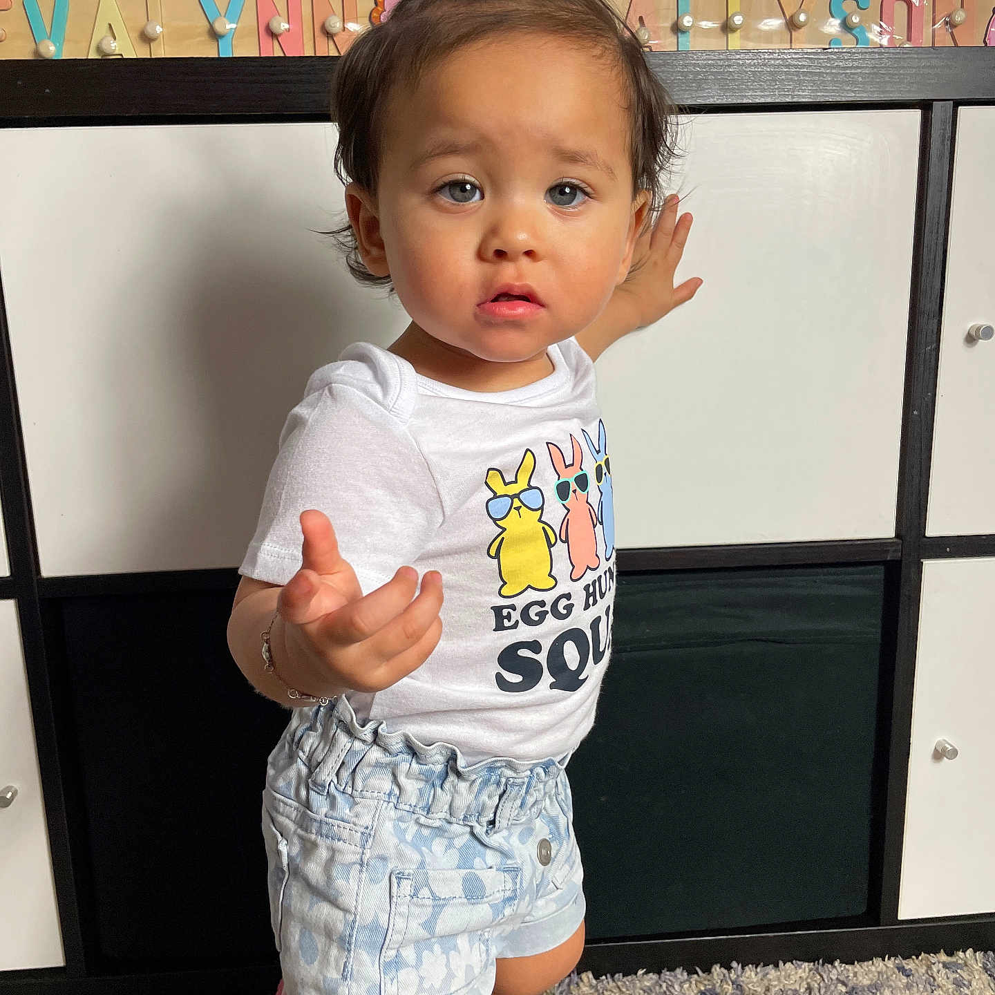 Evalynn joined the competition — help win amazing prizes! accessories, baby, bodypart, bracelet, cabinet, clothing, face, finger, furniture, hand, head, jewelry, pants, person, photography, portrait, shelf, shorts, sleeve, t_shirt
