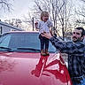 Serenity joined the competition — help win amazing prizes! adult, backyard, bare_trees, boots, car_hood, child, driveway, helping_hand, house, man, outdoor, portrait, red_truck, reflection, smile, standing, sunset_sky, sweater, toddler, vehicle