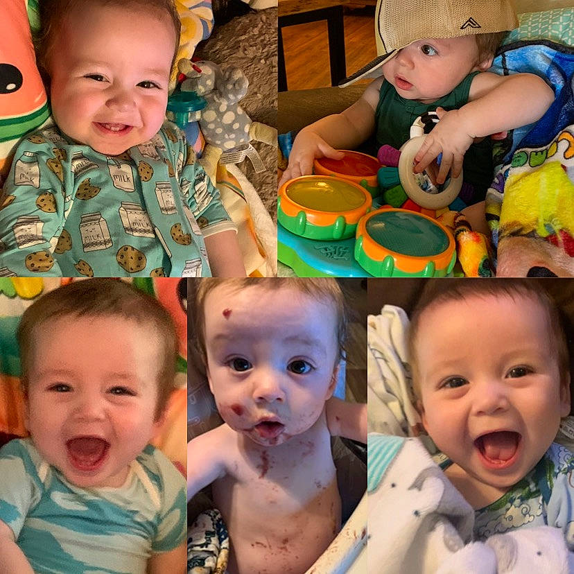 Madden is registered to the contest to win money with this photo: baby, baby_toddler_clothing, cheek, chin, face, facial_expression, fun, hairstyle, happy, head, headwear, human, iris, joy, nose, organ, person, photograph, product, sharing