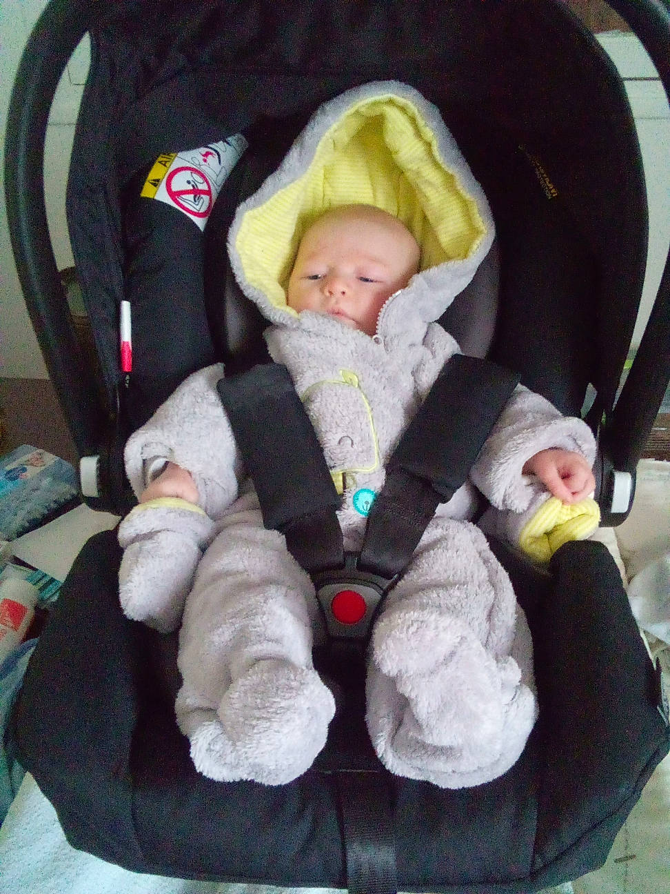 Hugo participe au concours pour gagner de l'argent avec cette photo : baby, baby_carriage, baby_in_car_seat, baby_products, baby_safety, baby_sleeping, baby_toddler_clothing, car_seat, cheek, child, comfort, infant_bed, lap, linens, person, product, room, sitting, sleep, toddler